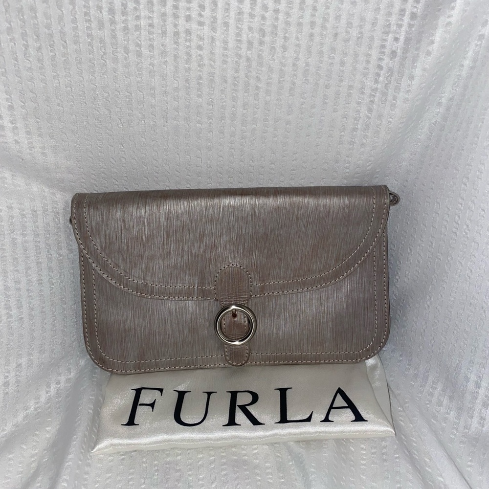 Furla Metallic Gray Clutch